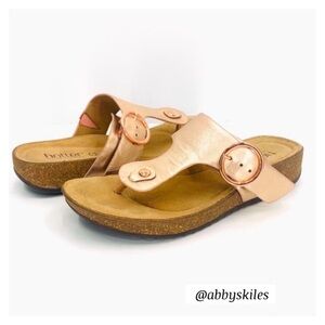 Hotter Women's Leather Rose Gold Cork Sole Resort Sandals Size 7